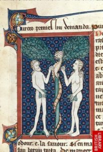 Adam and Eve with Female Snake, Manuscript Royal 15D11f.2 British Library