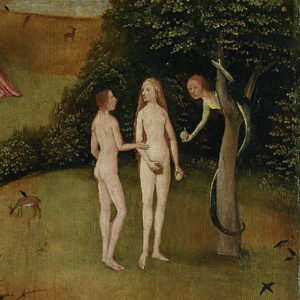 Adam, Eve, and female snake. Detail from the Hay Wain by Hieronymus Bosch